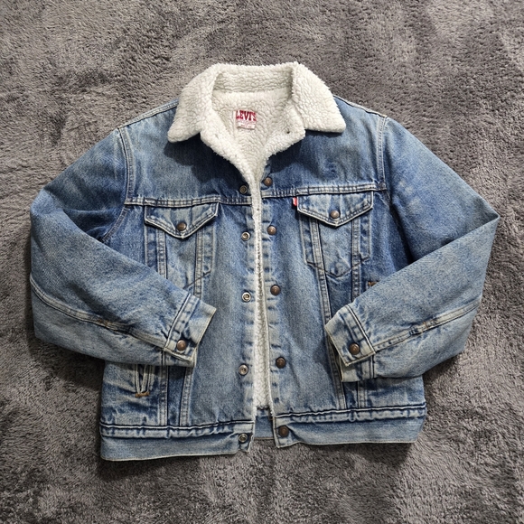 Vintage 80s Levis Sherpa Denim Trucker Jacket (size 38R) Made in USA 70608 0216 - Picture 10 of 16